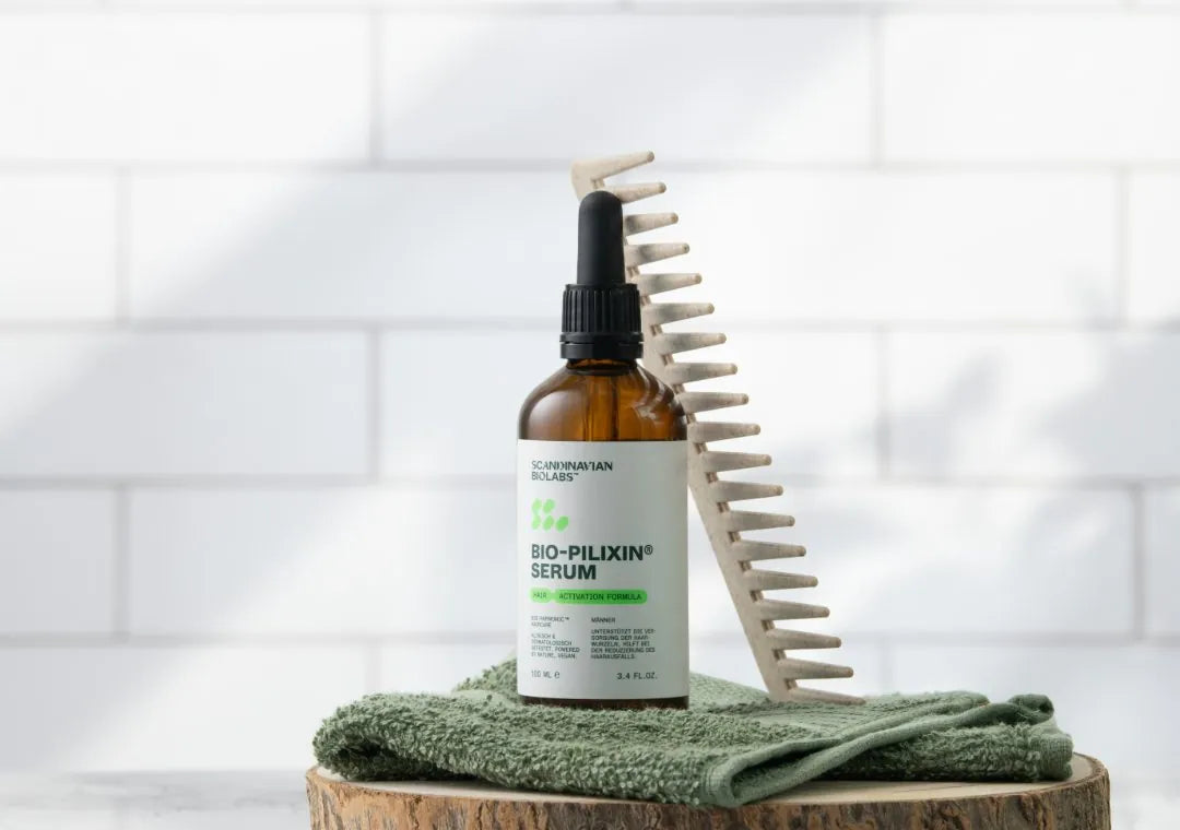 Bio-Pilixin Serum on a bathroom shelf